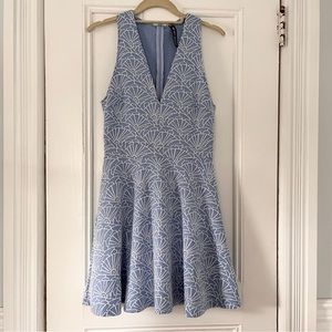 Design Lab Blue White Floral Scallop Sleeveless Tea Dress